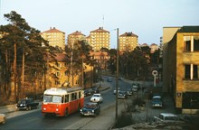 Trådbuss på linje 90 i Årsta 1964