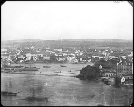 Ladugårdslandet sett från Mosebacke med Skeppsholmen till höger