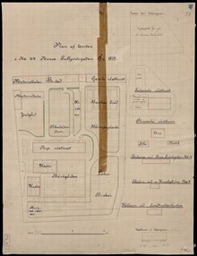 Plan av tomten Norra Tullportsgatan 44 (Döbelnsgatan), år 1885