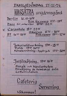 Hagsätra ungdomsgård bjuder in till familjesöndag – 1974