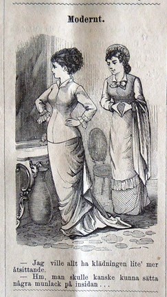 Modernt. Bildskämt om mode i Söndags-Nisse – Illustreradt Veckoblad för Skämt, Humor och Satir, nr 42, den 20 oktober 1878