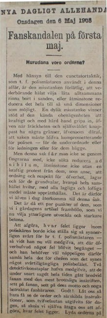 Fanskandalen på första maj. Hurudana voro orderna? - pressklipp 1908