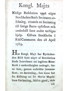 Resolution om Murbeckska inrättningen 1768