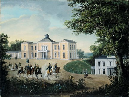 Rosendals slott. I förgrunden Karl XIV Johan med uppvaktning