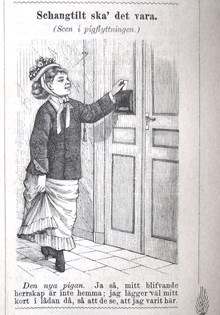 Schangtilt ska det vara. (Scen i pigflyttningen). Bildskämt i Söndags-Nisse – Illustreradt Veckoblad för Skämt, Humor och Satir, nr 43, den 27 oktober 1878