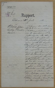 Murare Olsén köper pistol efter att ha blivit avskedad - polisrapport 25 maj 1888