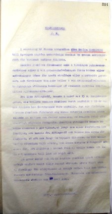 Polisutlåtande angående Elsa Emilia Koskinens ansökan om svenskt medborgarskap 1919
