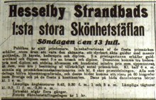 Hesselby Strandbads 1:sta stora Skönhetstäflan - annons i Stockholms Dagblad