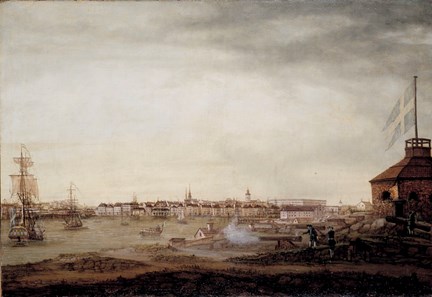 Utsikt från Kastellholmen mot Gamla stan 1780.
