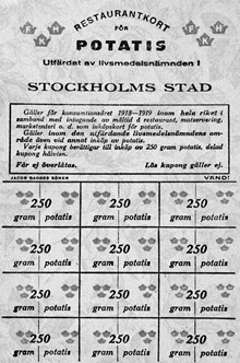 Ransoneringskuponger för potatis från första världskriget.