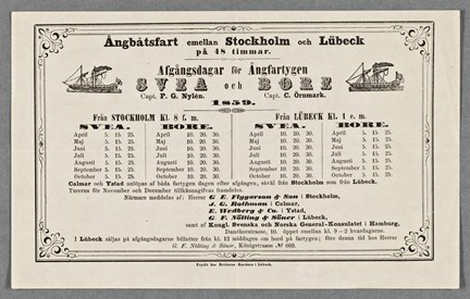 Tidtabell Stockholm-Lübeck, 1859