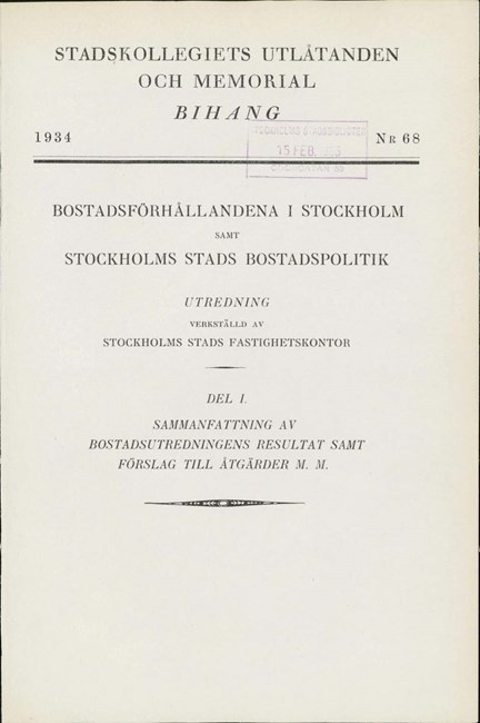 Fastighetskontorets bostadsutredning 1932-1934