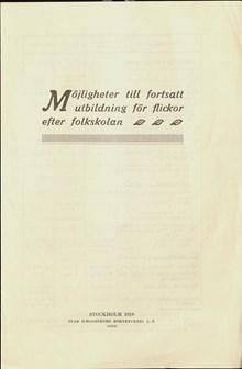 Utbildningar för flickor efter folkskolan - 1918