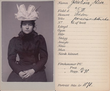 Polisens fotografi av tjugoåriga Hilda Gillström 1898