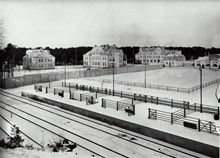 Slakthusområdet under uppbyggnad 1906-1912. Vinterbild över hagar