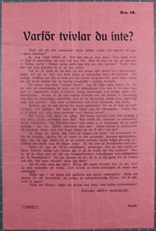 Kristendomskritiskt och antimilitaristiskt flygblad beslagtaget av polisen 1914