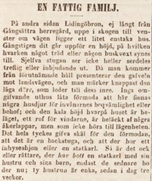 En fattig familj - socialreportage av Wendela Hebbe i Aftonbladet 6 mars 1850