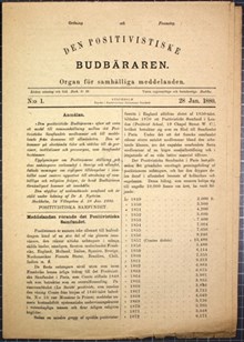 Den positivistiske budbäraren. Organ för samhälliga meddelanden. N:o 1. 28 Jan. 1880.