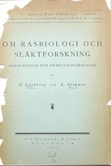 "Om rasbiologi och släktforskning" - skrift av Herman Lundborg 1923