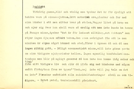 Journalutdrag från Beckomberga sjukhus 1938