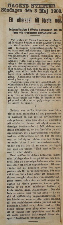 Efterspel till första maj - pressklipp 1908