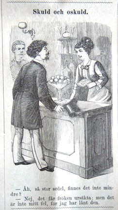 Skuld och oskuld. Bildskämt i Söndags-Nisse – Illustreradt Veckoblad för Skämt, Humor och Satir, nr 40, den 6 oktober 1878