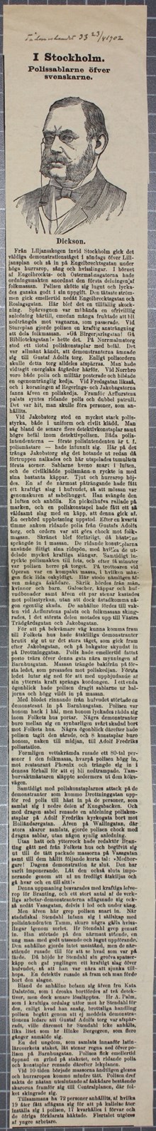 I Stockholm. Polissablarne öfver svenskarne - pressklipp 1902