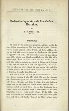 Undersökningar rörande Stockholms mortalitet av Erik Wilhelm Wretlind
