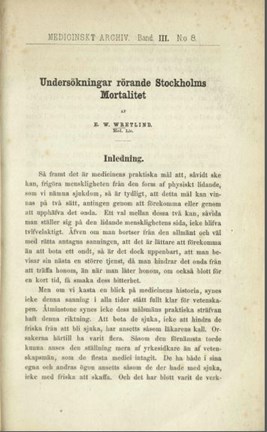 Undersökningar om dödligheten i Stockholm från 1815 till 1863 av Erik Wilhelm Wretlind