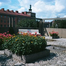 Terrassgård med planteringar och fontäner i Vasaparkens sydvästra del. Vy åt nordväst