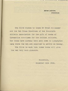 Brittiska ambassaden tackar för hjälp till krigsfångar 1918 