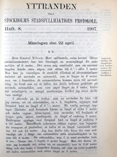 Debatt och beslut om stadens biltrafikregler 1907