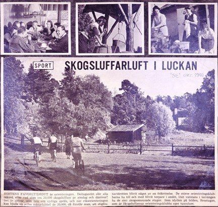Första sidan i tidningsartikel om Skogsluffarnas orienteringsförbund, oktober 1940
