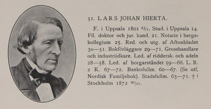 Lars Johan Hierta. Ledamot av stadsfullmäktige 1863-1871 