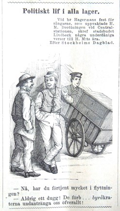 Politiskt lif i alla lager. Bildskämt i Söndags-Nisse – Illustreradt Veckoblad för Skämt, Humor och Satir, nr 40, den 6 oktober 1878