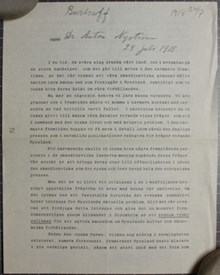 Brev angående bildandet av svensk-ryskt sällskap till Anton Nyström 1918