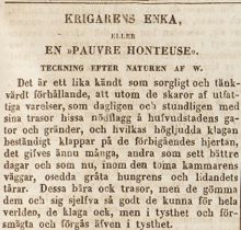 Krigarens enka - socialreportage av Wendela Hebbe i Aftonbladet 20 mars 1846