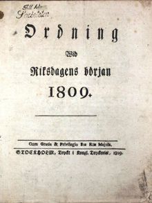 Ordning Wid Riksdagens början 1809