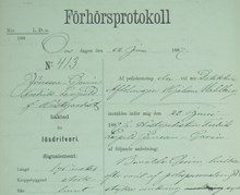 F.d. hästgardisten Fredrik Leopold Jönsson-Gavin häktad för lösdriveri 22 juni 1887 - polisförhör
