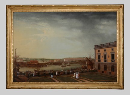 Utsikt från Logården vid Slottet mot Strömmen och Skeppsholmen 1765. 