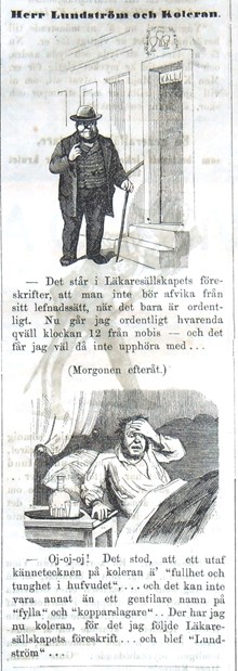 Herr Lundström och Koleran. Bildskämt i Söndags-Nisse – Illustreradt Veckoblad för Skämt, Humor och Satir, nr 30, den 22 juli 1866
