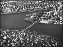 Flygbild över Lilla Essingen och parti av Stora Essingen