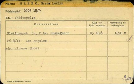 Greta Garbos adresskort