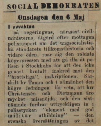 Artikel i Socialdemokraten 6 maj 1908