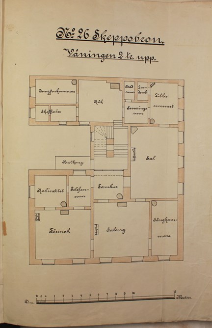 Inbrott på Skeppsbron – ritning över lägenheten 1895