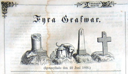 Fyra Grafwar. (Igenmyllade den 22 juni 1866). Bildskämt i Söndags-Nisse – Illustreradt Veckoblad för Skämt, Humor och Satir, nr 25, den 24 juni 1866