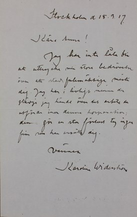 Karolina Widerströms brev till Anna Lindhagen, 1917