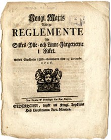 Kongl. maj:ts nådige reglemente för silkes- ylle- och linne-färgerierne i riket. Gifwen Stockholm i Råd-cammaren then 15 decembr. 1756