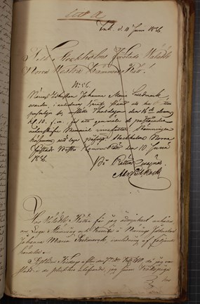Pigan Carina Anderssons stämningsansökan undertecknad den 9 juni 1836.
