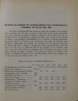 Lilla Hemmets årsberättelse 1901